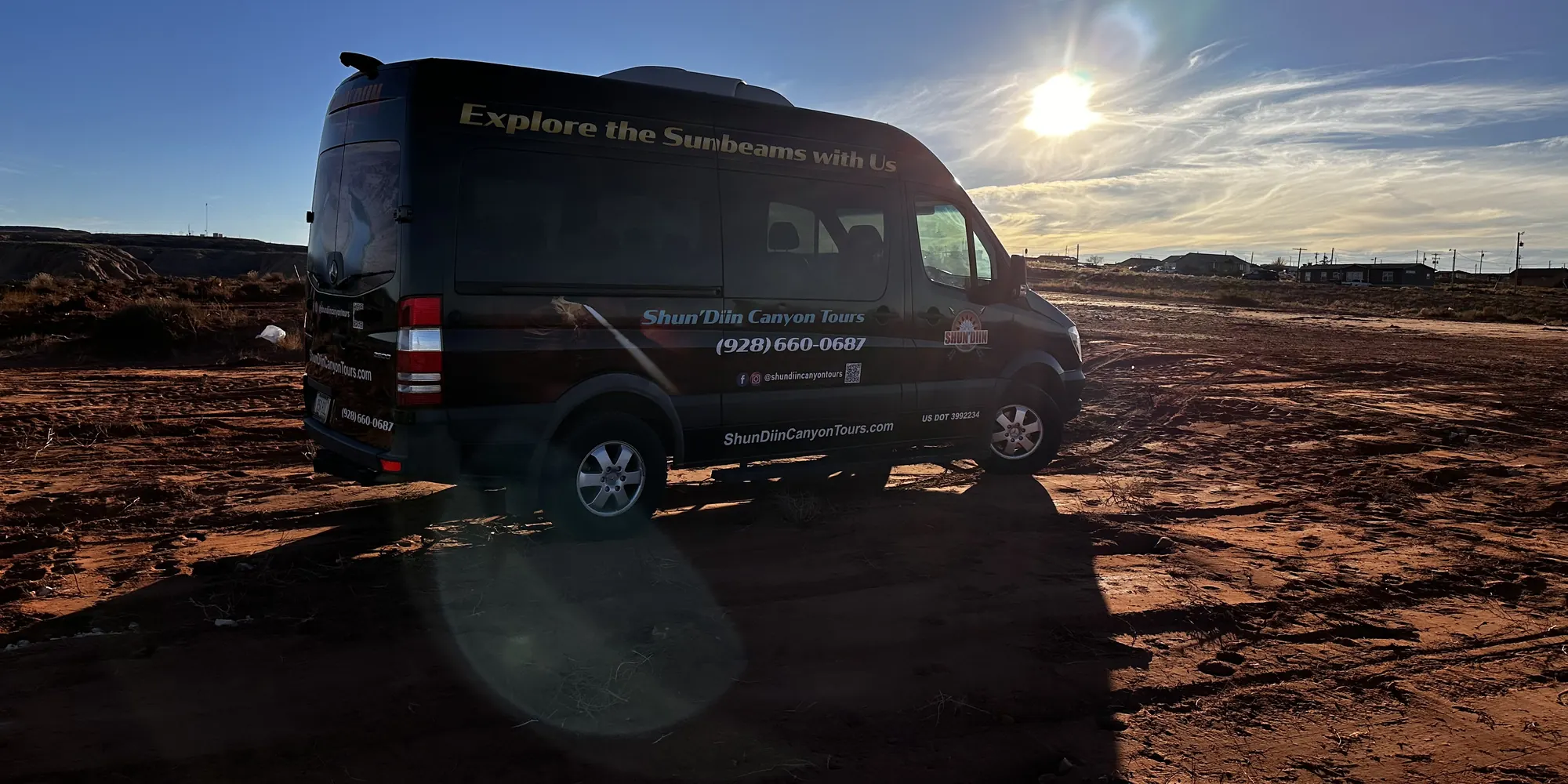 The Shun'Diin Mercedes Sprinter at sunset outside Page